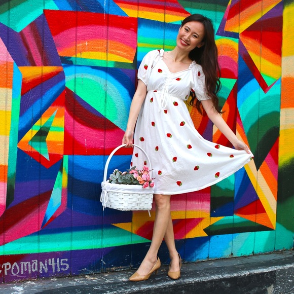 Strawberry Cottagecore Summer Milkmaid Dress - Picture 6 of 8